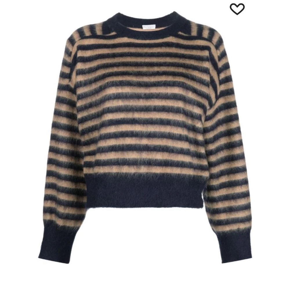 Brunello Cucinelli Striped Mohair, Virgin Wool and Cashmere Sweater with Monili
